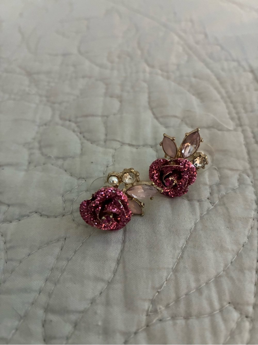 Betsey Johnson Pink Glitter Rose Cluster Stud Earrings